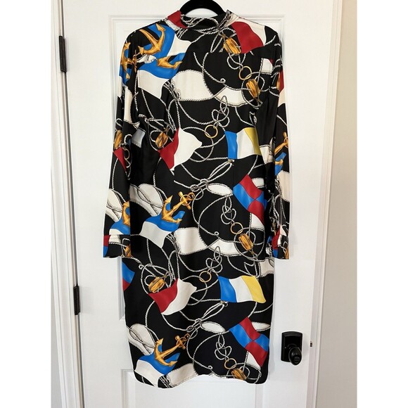 Ralph Lauren Black Nautical Rope Print Silk Shirt Dress Size 10 EUC - Picture 5 of 8